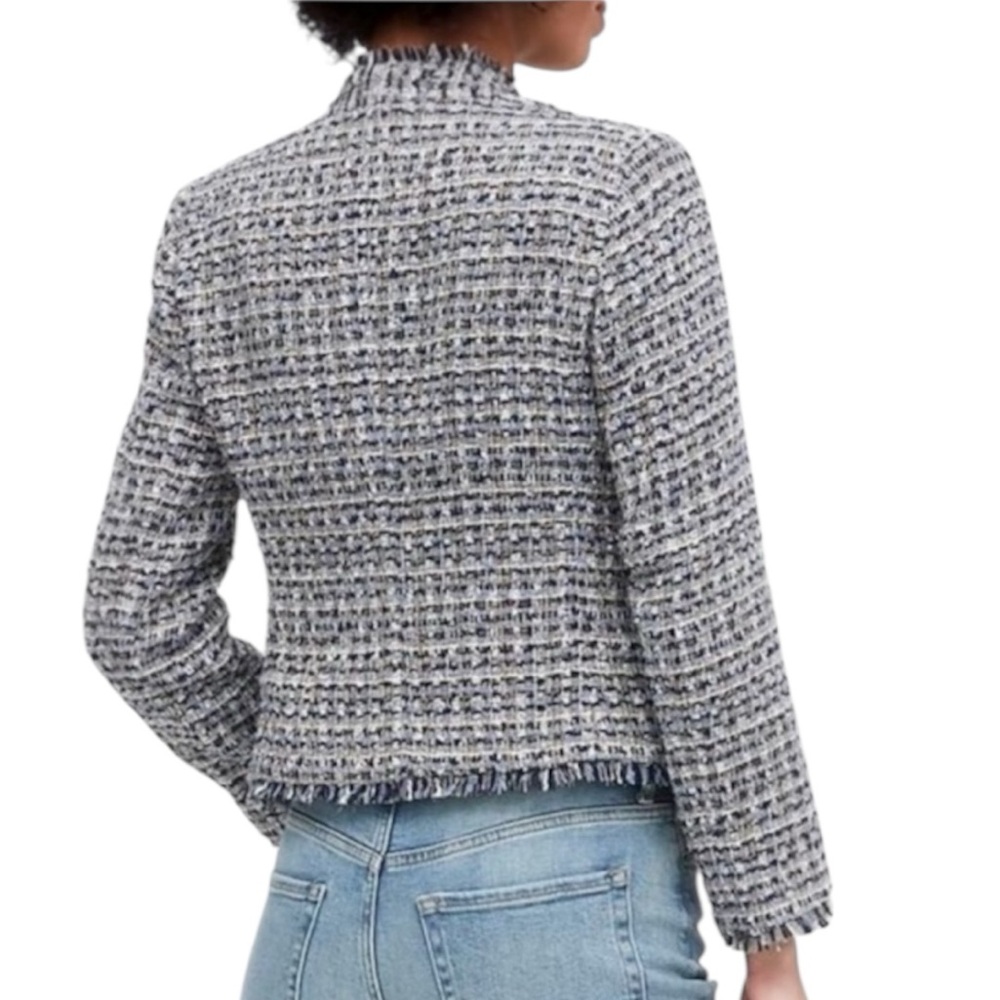 Banana Republic Collarless Metallic Tweed Blazer in Coastal Blue Size 6 💙🩵🤍 - Picture 2 of 13